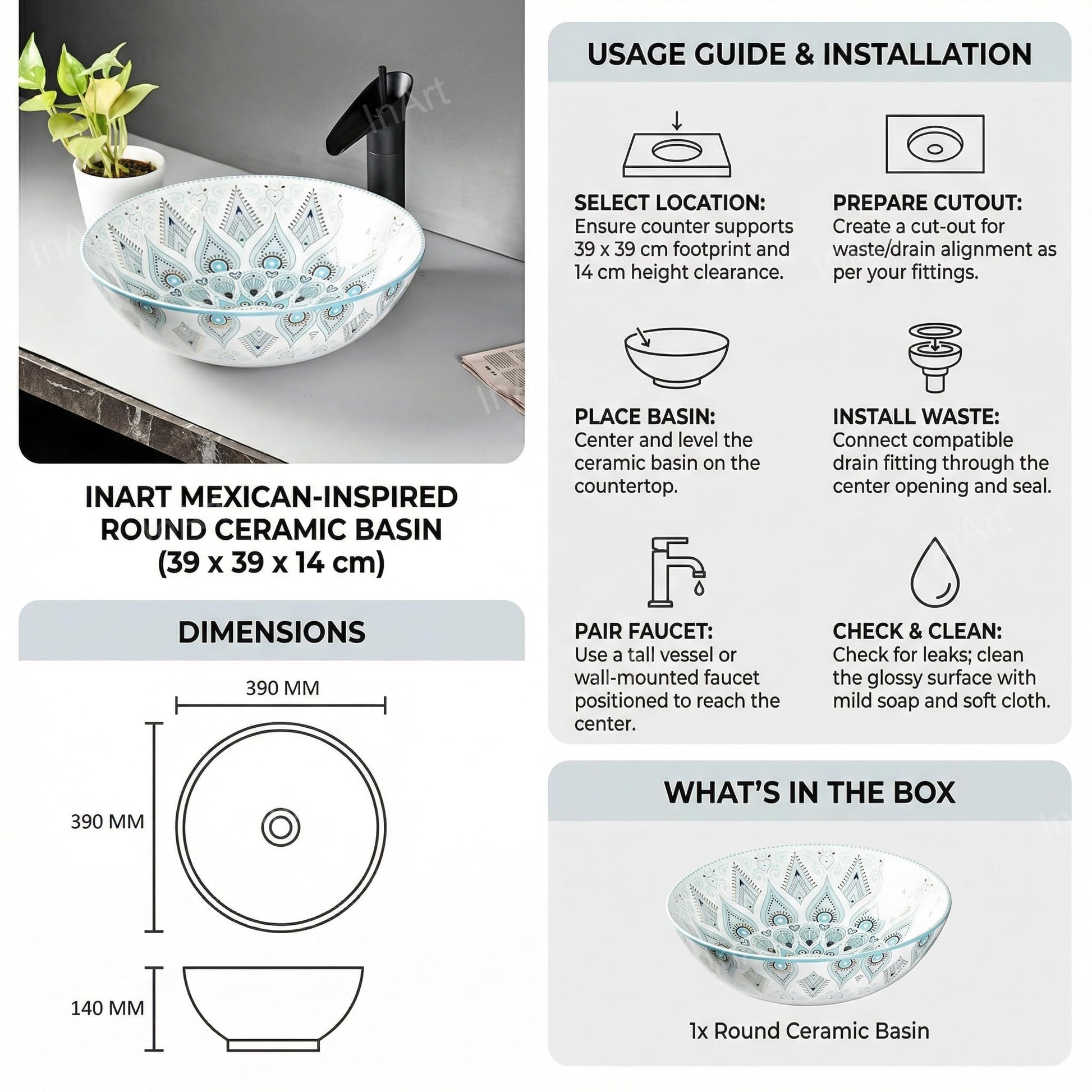 Table top wash basin cabinet design idea with light blue round ceramic basin for modern bathroom vanity