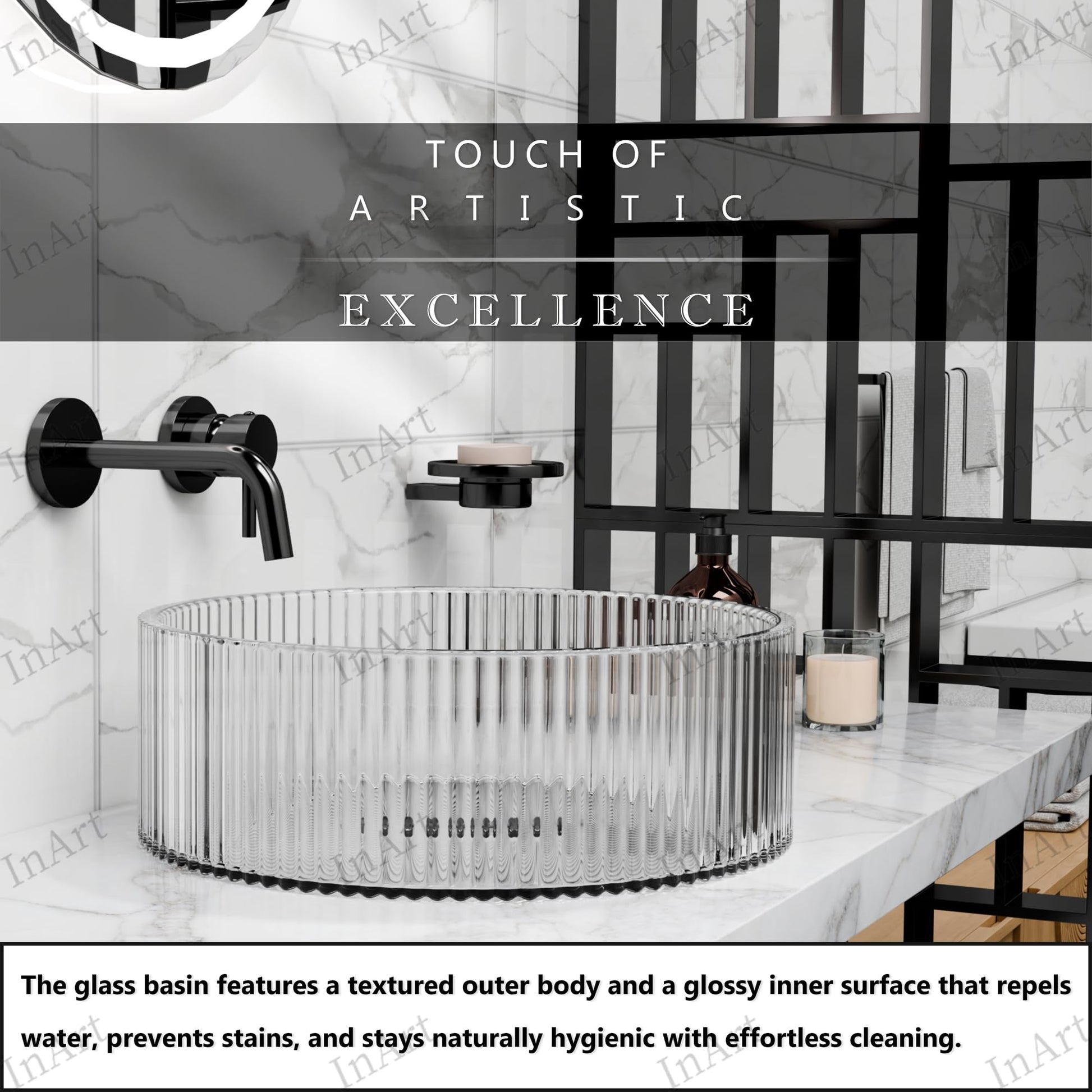 InArt transparent glass wash basin, round modern sink