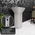 InArt modern pedestal wash basin for bathroom, square ceramic single piece pedestal sink side angle view
