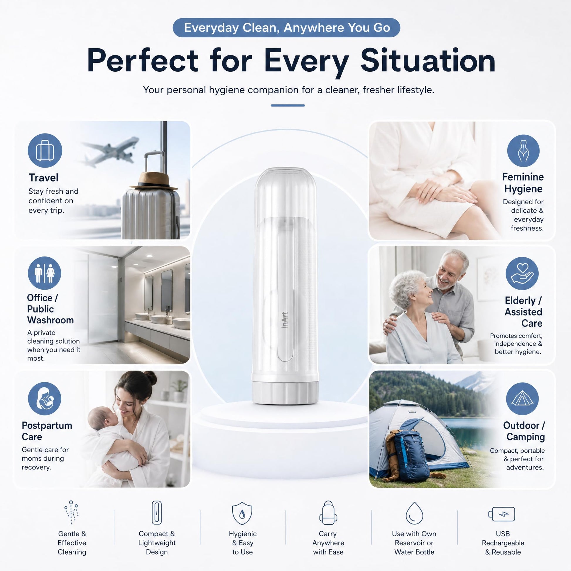 Water-resistant handheld bidet spray for washroom and travel use