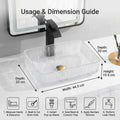 Transparent bathroom sink in tempered glass, top view showing rectangular shape and clear glossy surface