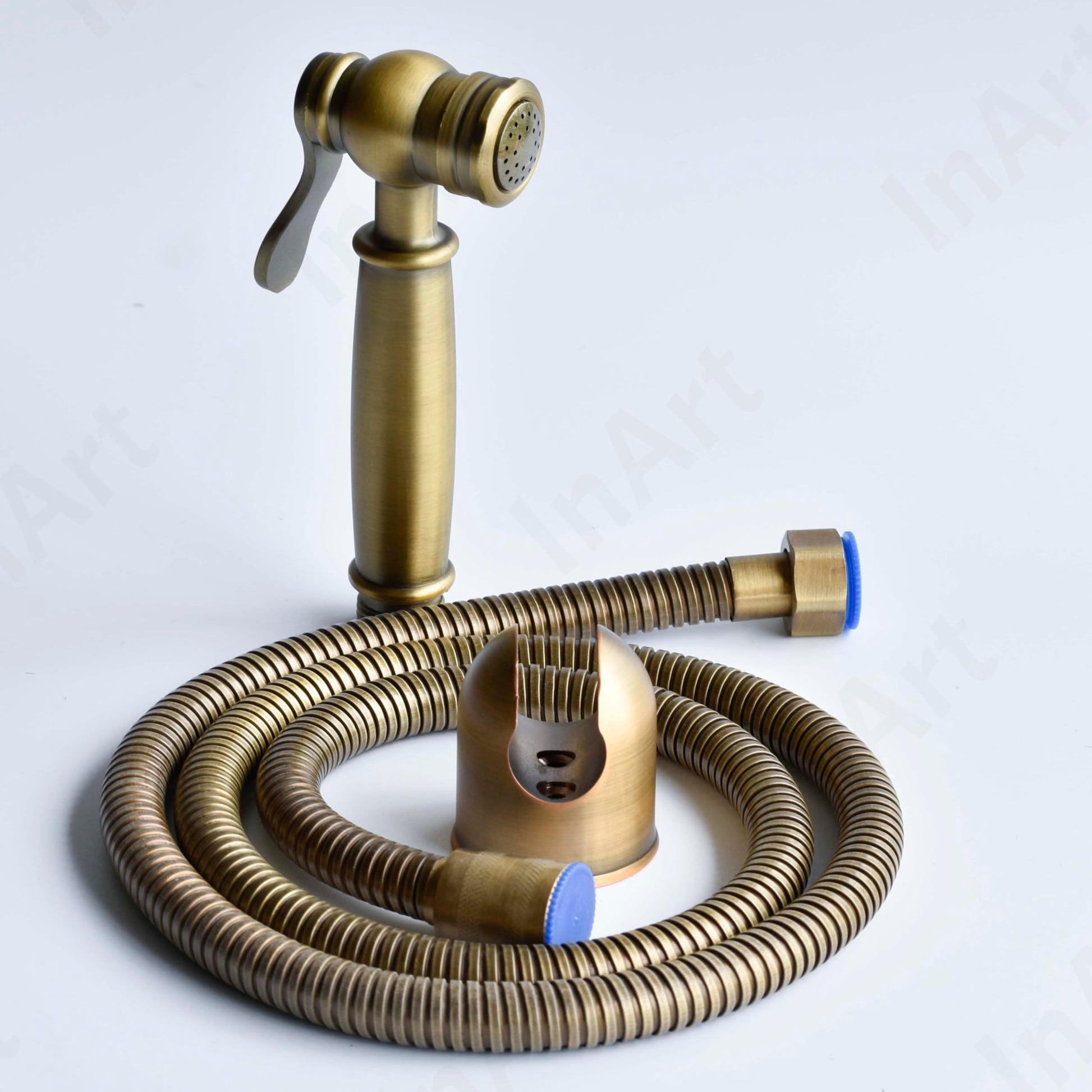 InArt jet spray for washroom with easy grip handle, durable zinc body, antique bronze detail view