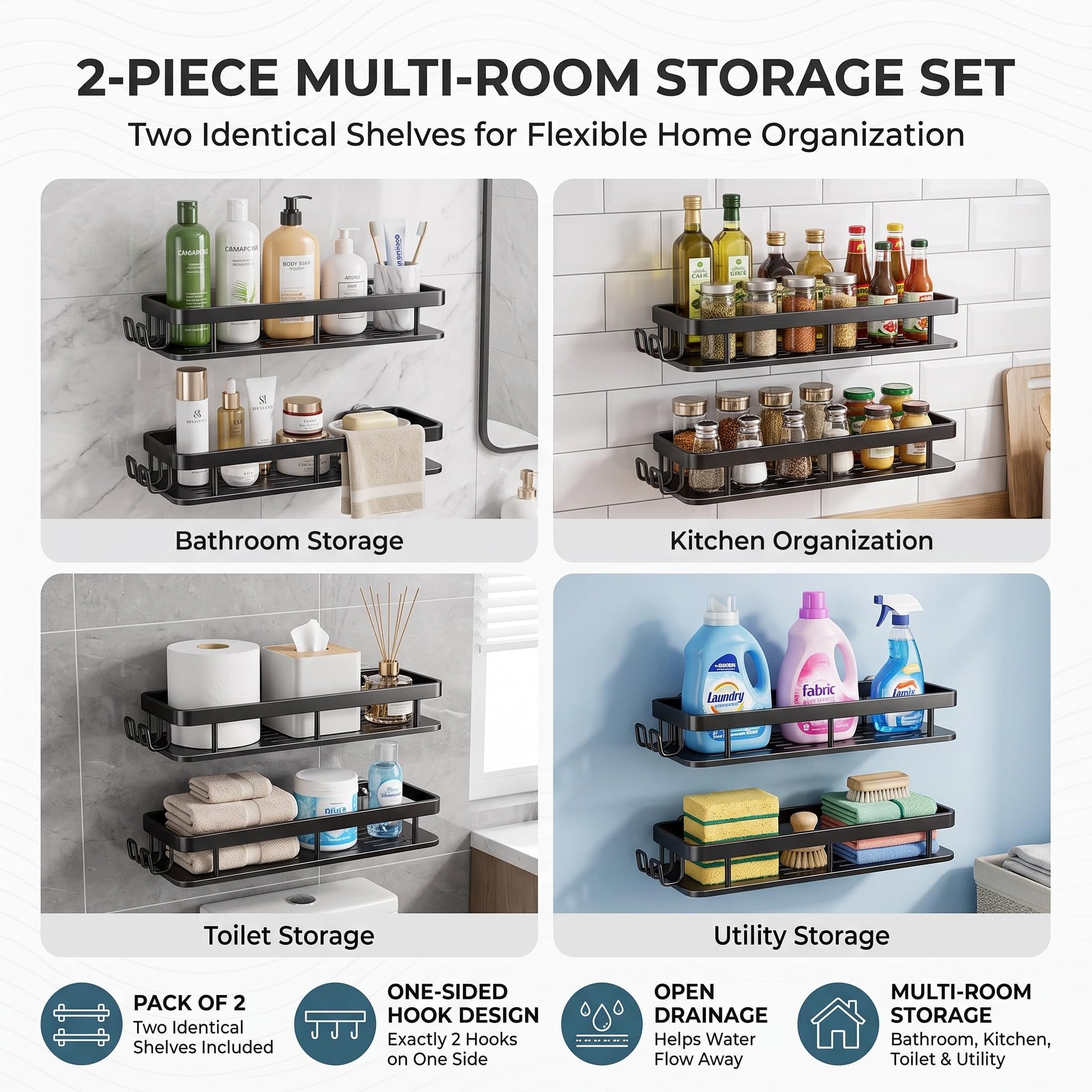 Aluminium bathroom wall shelf with quick water drainage design for wet areas