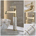 Wash basin mixer single lever in gold finish, side angle view with smooth handle for bathroom