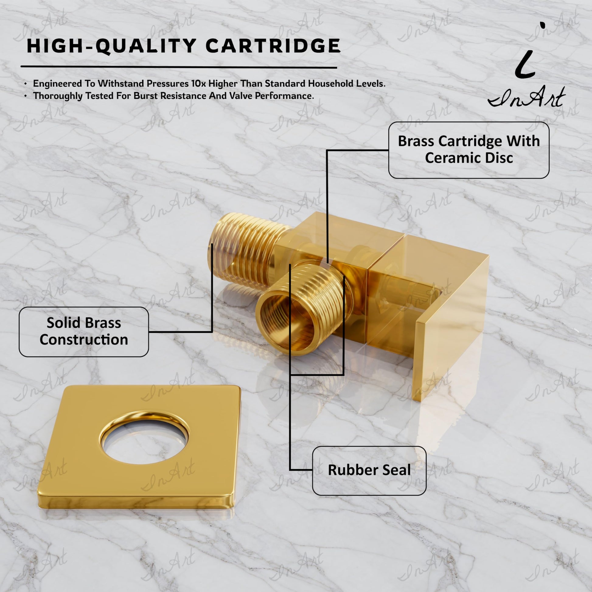 InArt sanitaryware brass angle valve gold for health faucet jet spray connection, 1/2 inch wall flange type