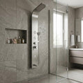 InArt stainless steel shower panel system with 3 body massage jets for modern Indian bathroom, mid shot