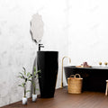 InArt black pedestal wash basin with integrated full pedestal, glossy finish detail for premium bathroom sanitaryware
