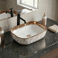 InArt ceramic table top wash basin design, rectangular rose gold finish, front view