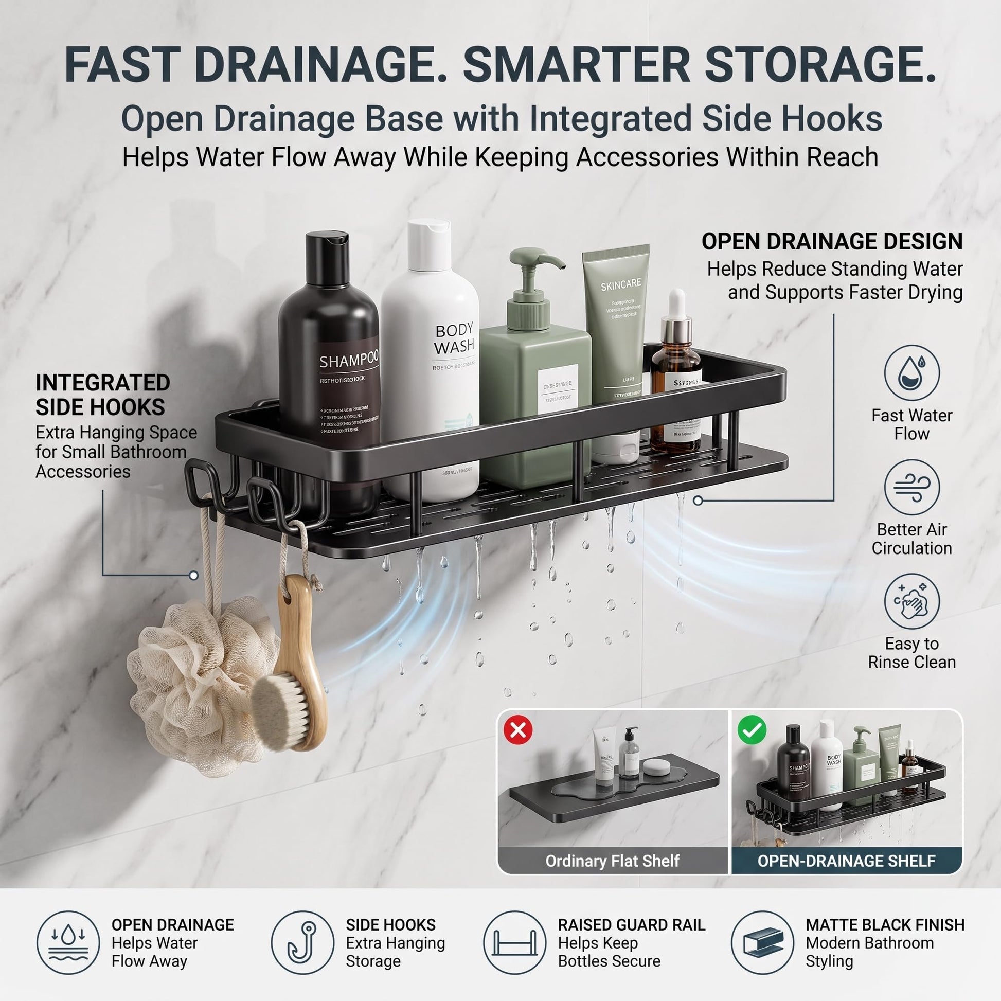 Screw-fixed wall shelf organiser with wall plugs for rough or painted surfaces
