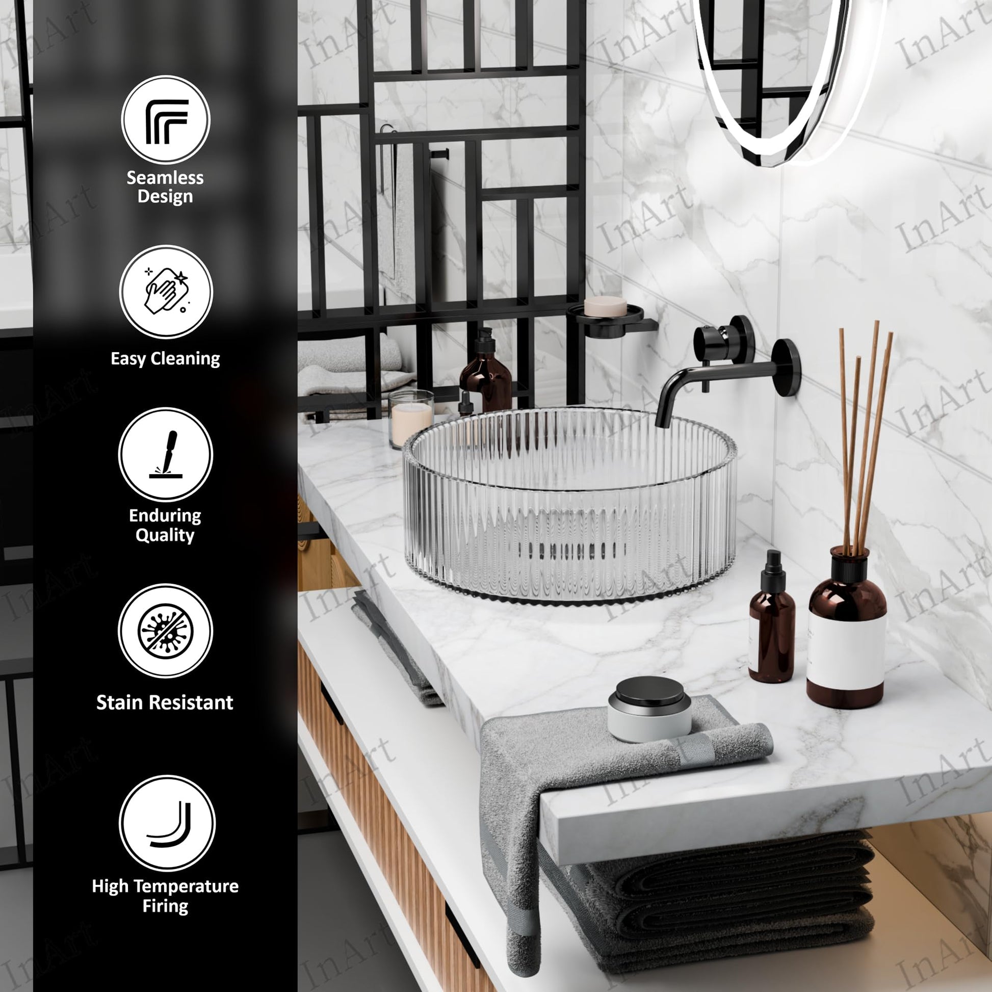 Glass wash basin with glossy finish, transparent, InArt