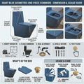 InArt western commode single piece with flush tank, smooth glossy blue finish, top view of elongated seat