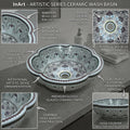 Designer tabletop washbasin, round ceramic over counter basin, side angle view