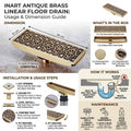 InArt brass floor drain jali installed in bathroom floor, square antique finish with cockroach trap