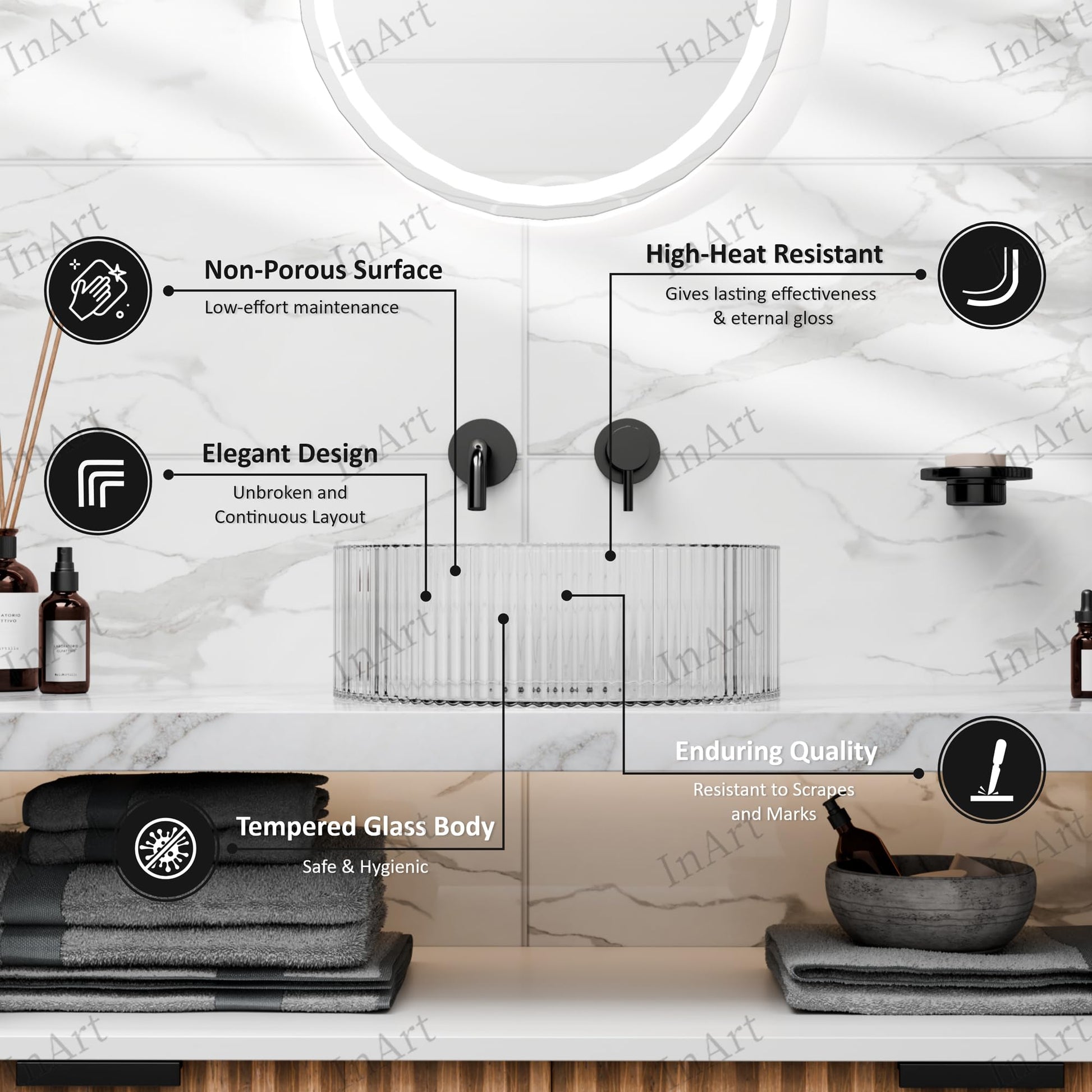 InArt glass wash basin, transparent, modern bathroom sink
