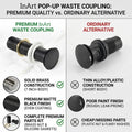 InArt wash basin waste coupling black matte, top view of round pop up plug for table top wash basin drain