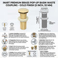 InArt 5 inch pop up waste coupling brass, underside view showing full threaded brass body for wash basin
