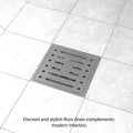 Heavy-duty 304 stainless steel floor drain jali with 5 year warranty, square 5x5 inch bathroom drainer