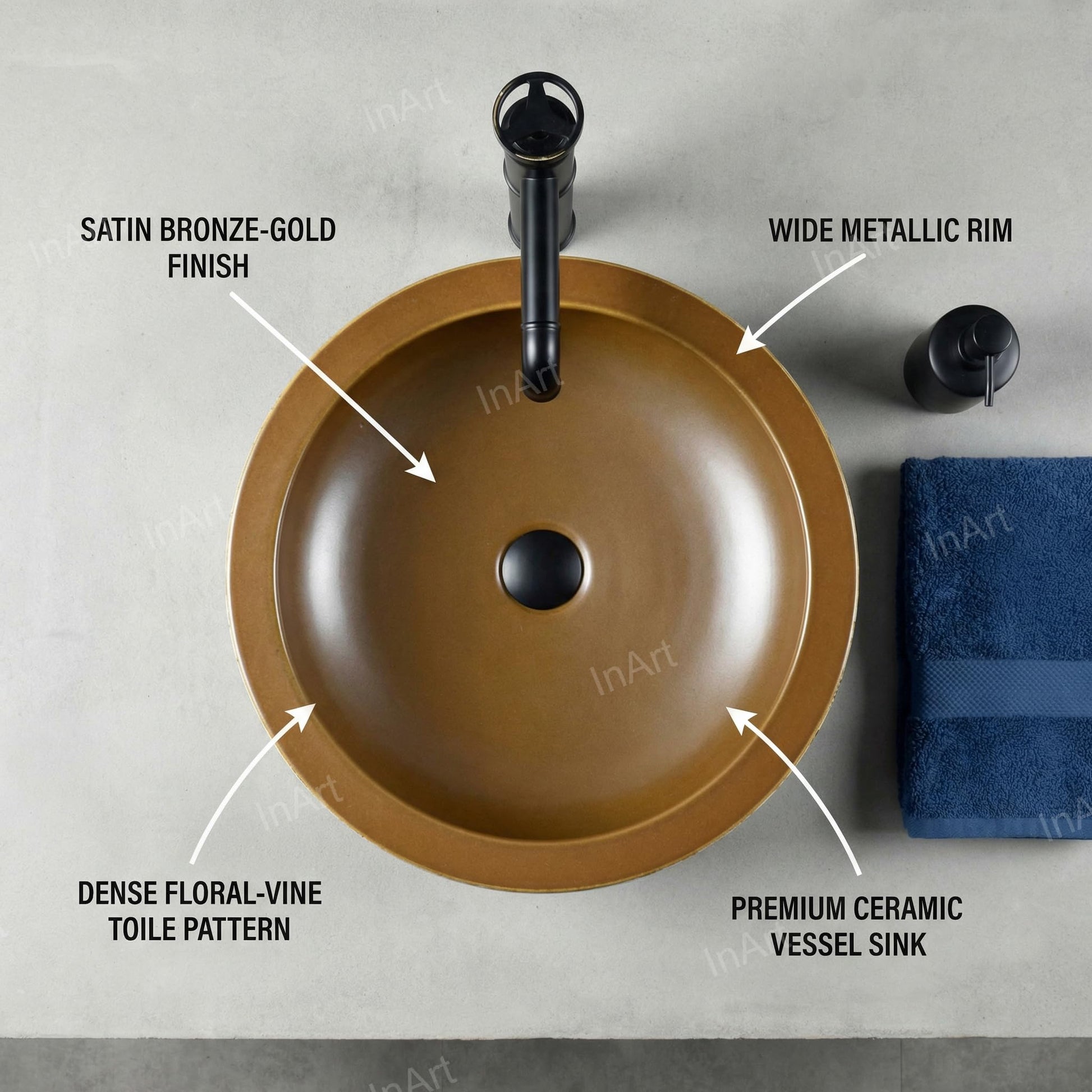 InArt ceramic designer wash basin, square above countertop sink, angled view with glossy multicolour glaze