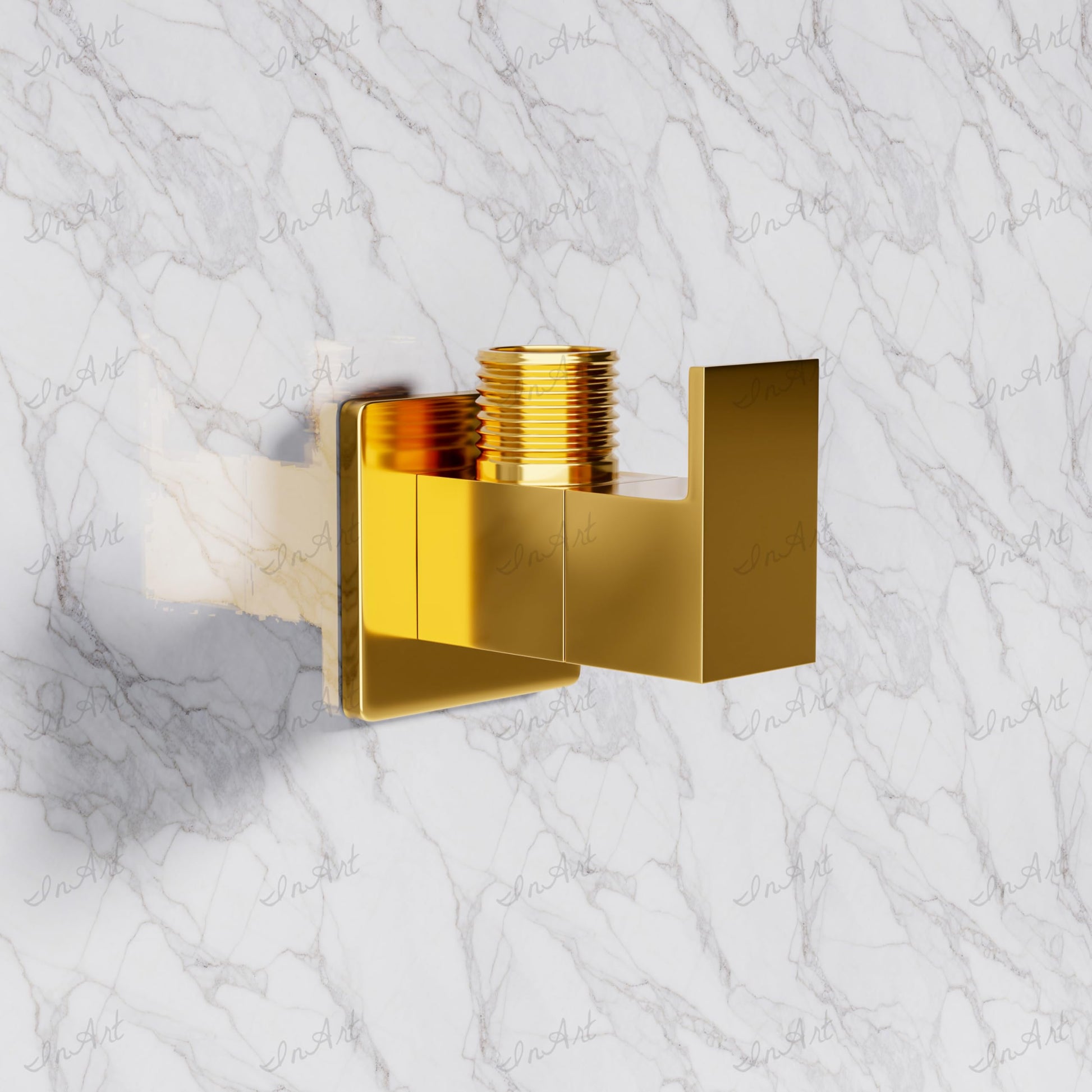 InArt brass angle valve gold, solid brass 90-degree angle cock valve with wall flange