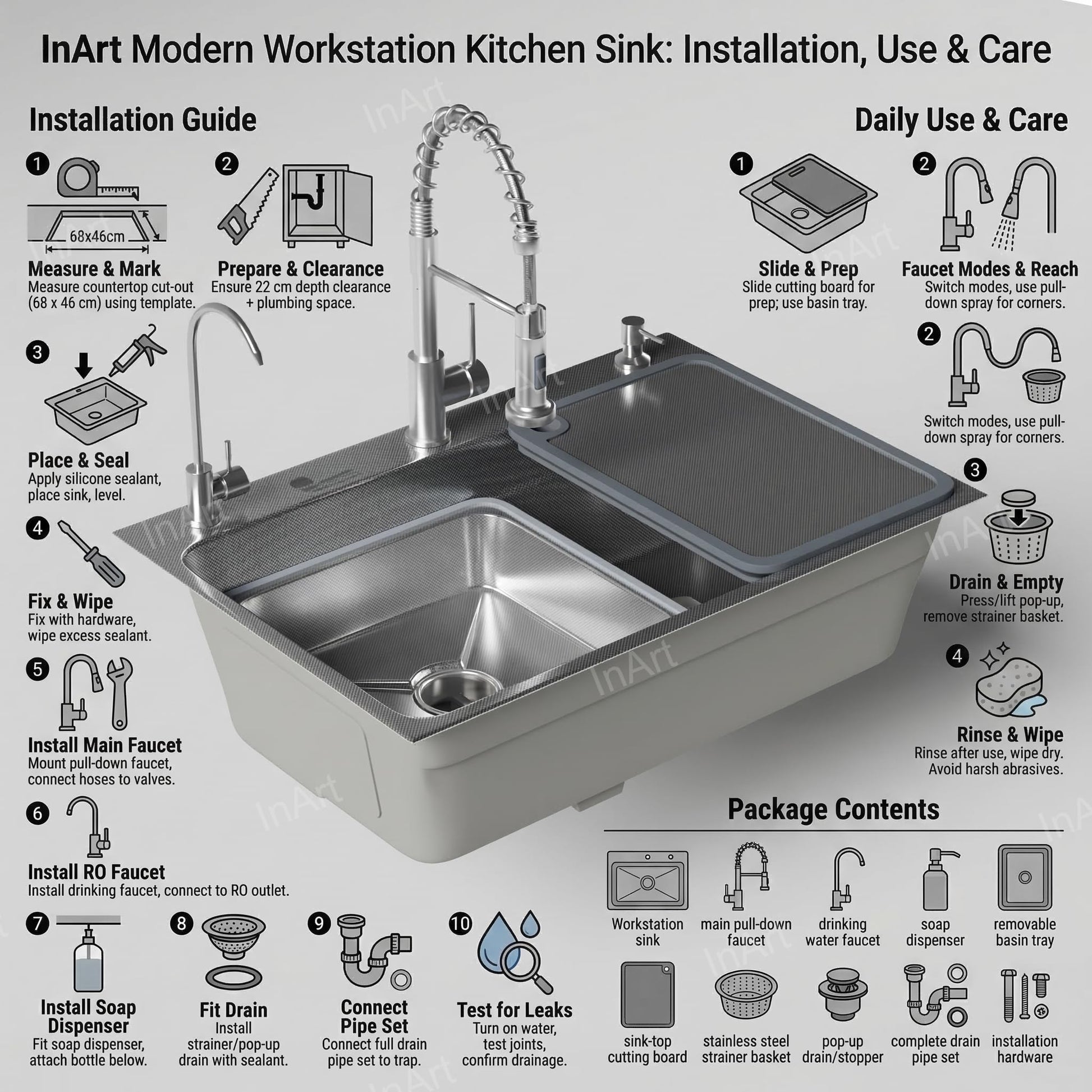 SS 304 kitchen sink with honeycomb anti-scratch base, close-up detail of handmade steel sink finish