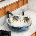 washbasindesign InArt ceramic round table top wash basin, blue floral Moroccan pattern, glossy finish