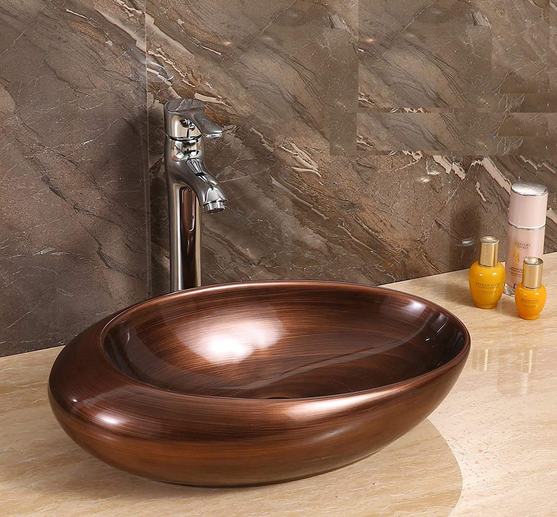 InArt table top wash basin design, copper colour rectangular ceramic basin, main front view