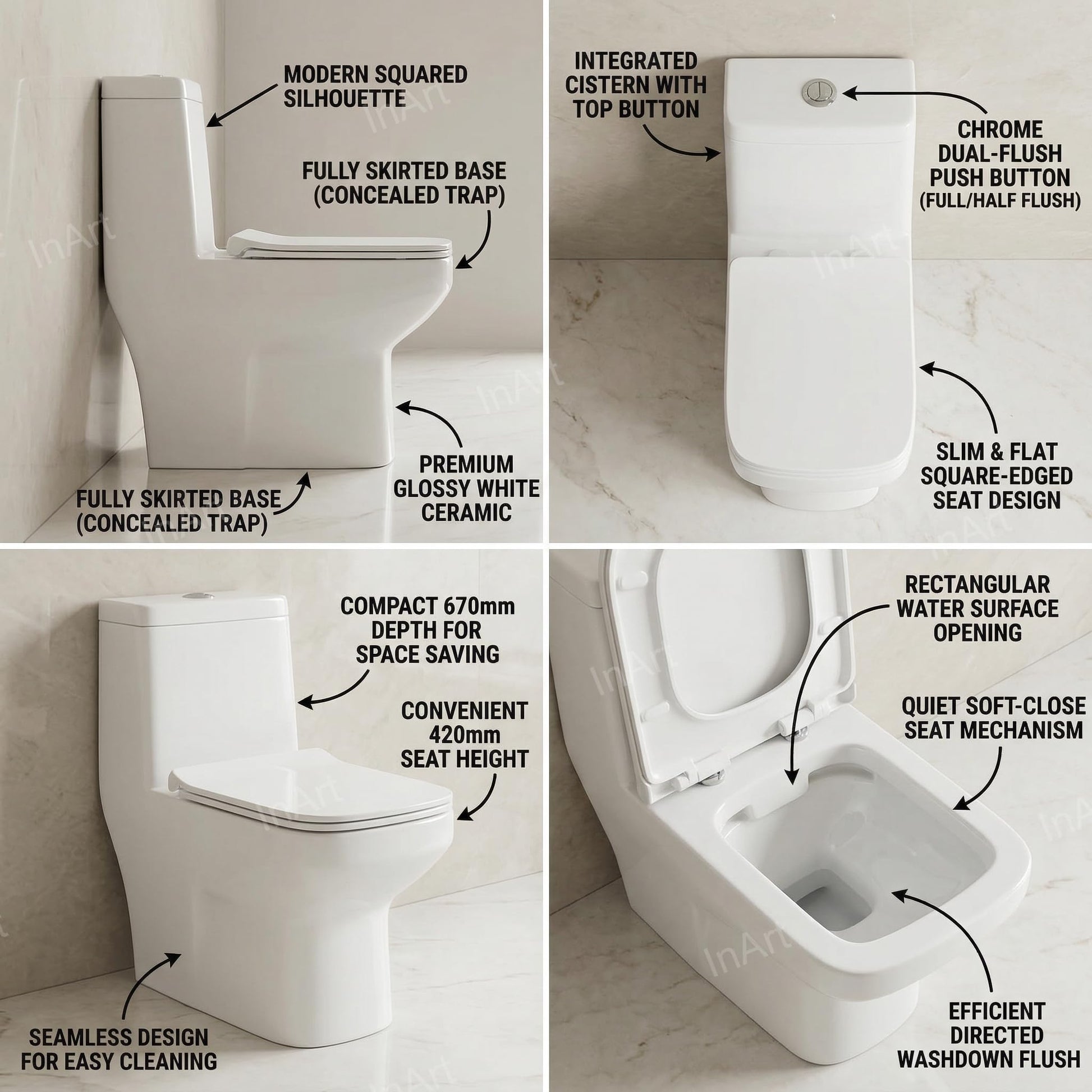 Western toilet single piece ceramic EWC with concealed S-trap 9 inch, oval bowl rear three-quarter view