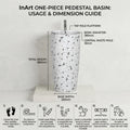 Full pedestal wash basin for washroom, round ceramic basin and pedestal in white with black floral design