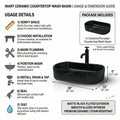 Matte black counter top wash basin with tap hole area detail, stylish rectangular ceramic basin online India