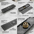 Designer bathroom floor drain jali with anti-cockroach trap, square brass cover in bronze black, side angle
