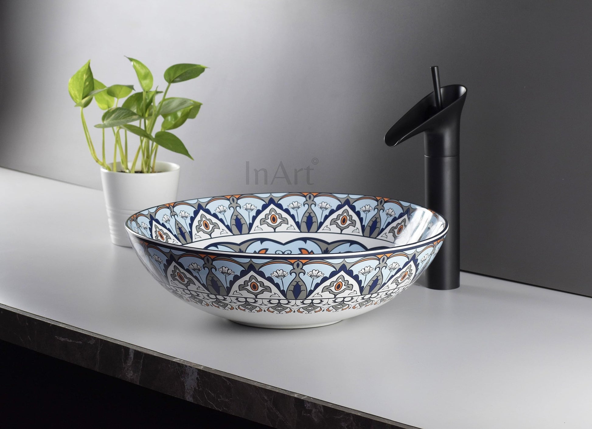 Wash basin with cabinet designs, table top wash basin paired with storage vanity in bathroom