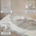 Close-up of polished clear glass basin rim and smooth non-porous surface