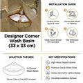 InArt wash basin design corner for dining room, glossy golden white ceramic corner basin for handwash area
