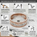 Drain opening view of ceramic counter top wash basin for plumbing fitment reference