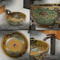 Modern contemporary bathroom sinks look in a round table top wash basin, multicolour glossy ceramic, top angle