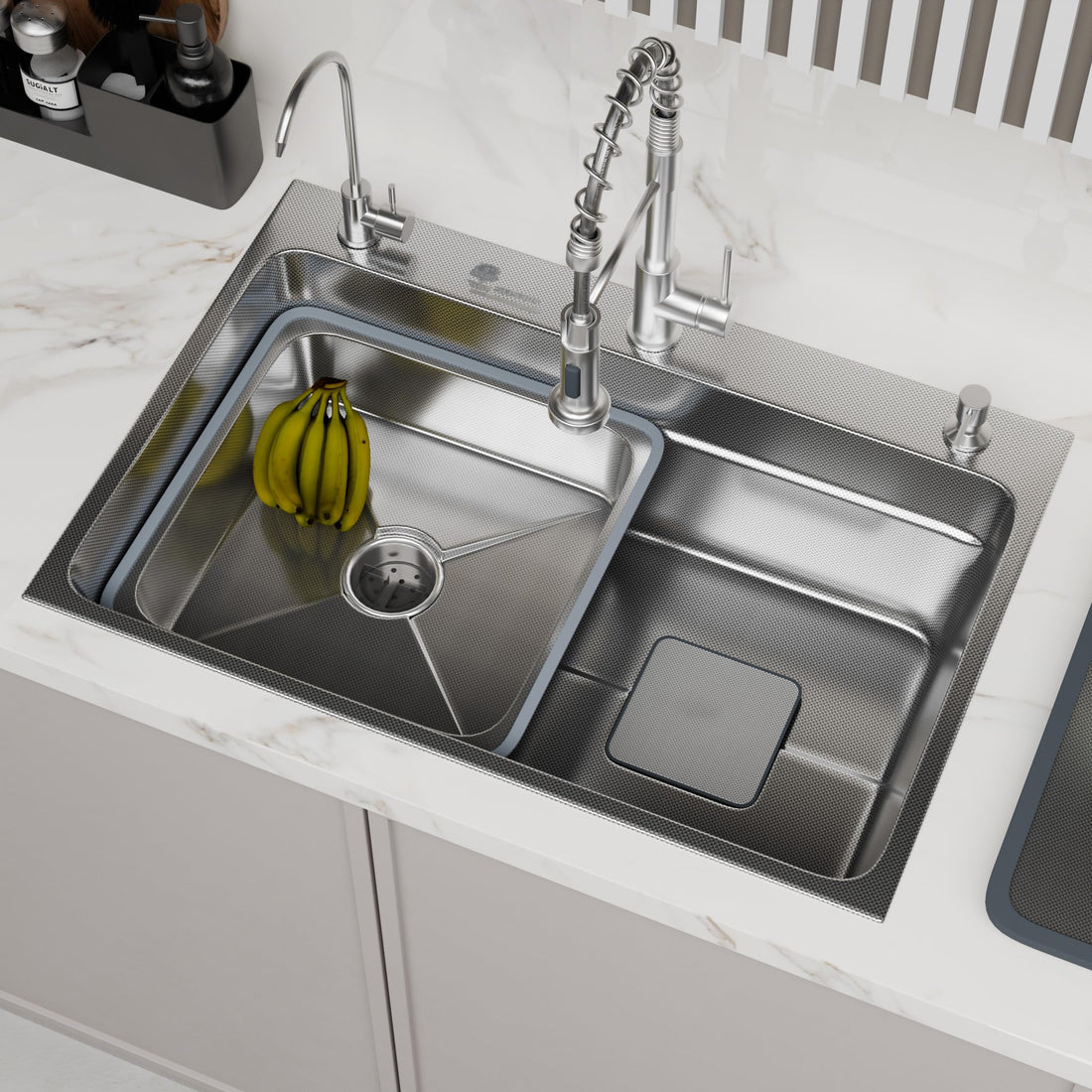 InArt stainless steel silver waterfall kitchen sink - full front view with modern undermount design