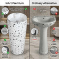 InArt pedestal wash basin for living room wash area, elegant round ceramic stand basin in white black floral
