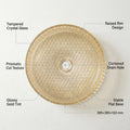 Close-up of glossy gold glass basin surface with crystal-style texture and clean rim