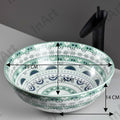 Modern ceramic wash basin design table top, round light blue basin side angle for bathroom counter