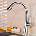 Kitchen pull out faucet chrome finish, high arc swivel spout single lever sink tap, angled view