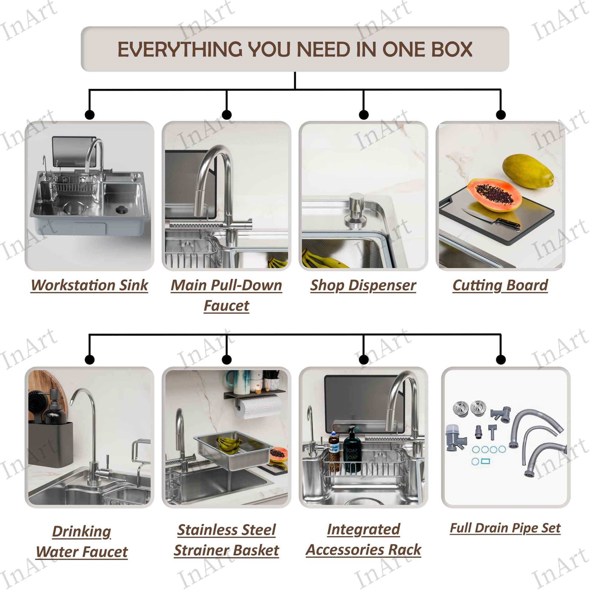 S steel kitchen sinks, satin finish, InArt