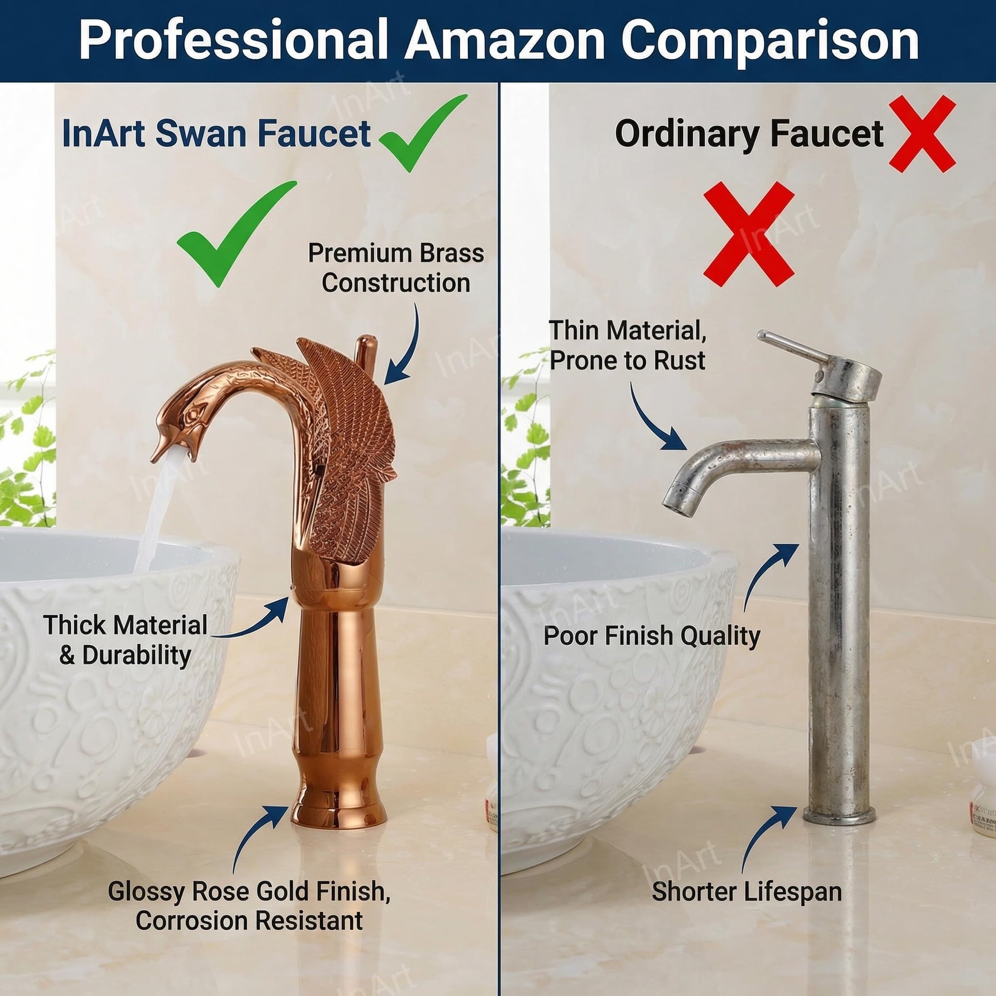 Premium sanitaryware rose gold basin swan neck tap, brass high neck single lever basin mixer for bathroom