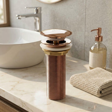 InArt pop up waste coupling for wash basin in rose gold brass, round 32 mm full threaded waste kit