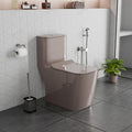 Western toilet single piece in pink ceramic, rear angle with S-trap outlet and compact one piece closet design