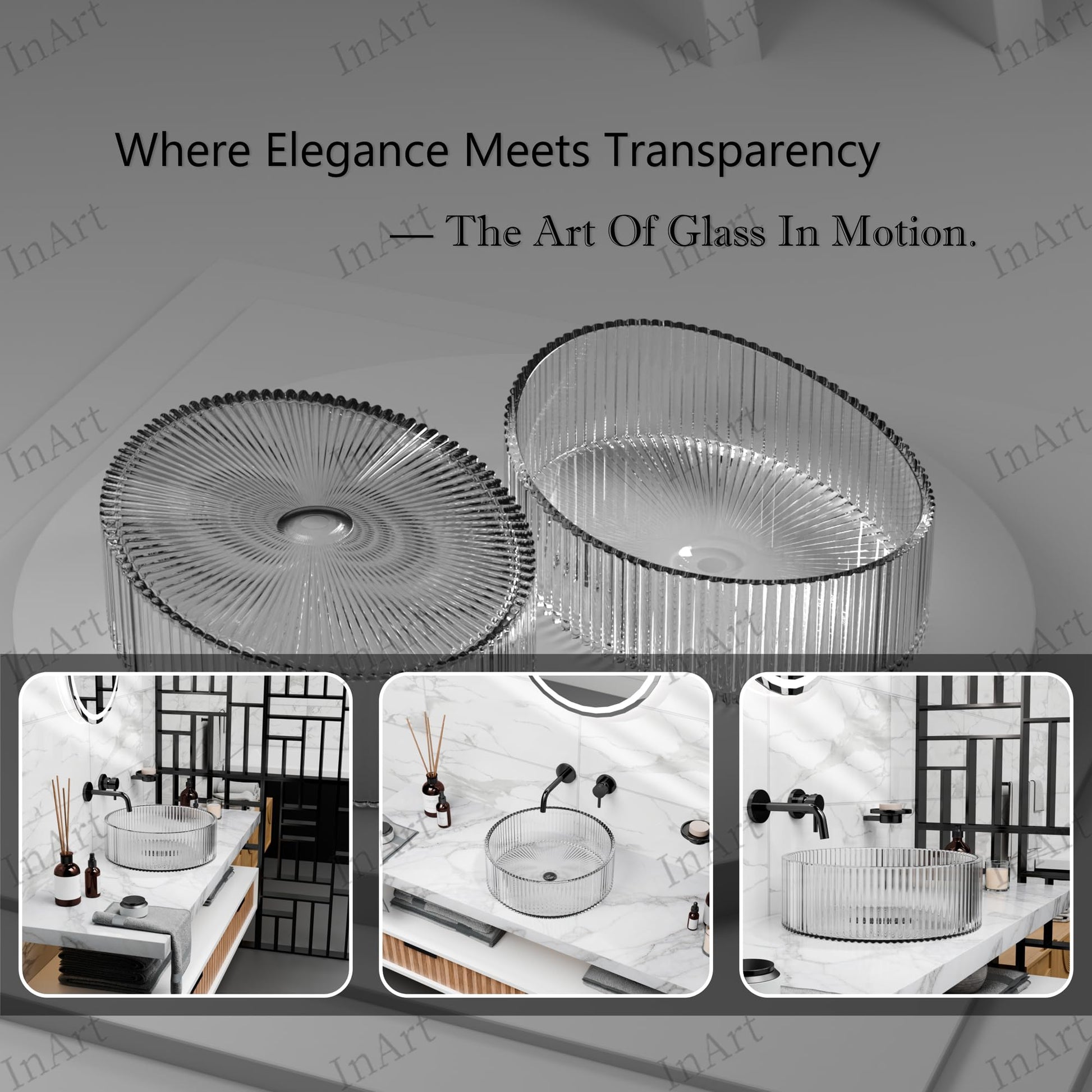 InArt glass basin, transparent glass wash basin, glossy finish