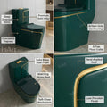 Ceramic western toilet commode in green finish, 3/4 angle view with hydraulic soft close seat cover