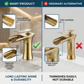 Water fall basin tap in golden brass, modern bathroom wash basin mixer installed look with sleek design