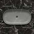 Matt grey table top basin design in ceramic, rectangular counter top wash basin, angled view