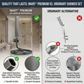 Wall-mounted hook and hose connector view, InArt gun grey SS304 hand shower set for bathroom tap fitting