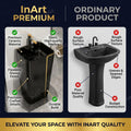 InArt free standing pedestal wash basin, black ceramic wash basin design with slim pedestal for living room wash area